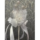 White Rose Organza Flower with Three Pearls
